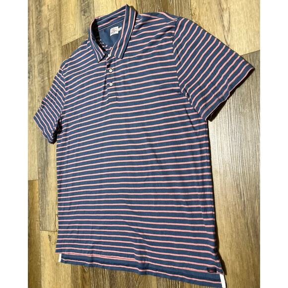 Faherty Retreat Polo Shirt Mens XXL Short Sleeve Navy Rose Stripe Golf Preppy - Picture 3 of 9